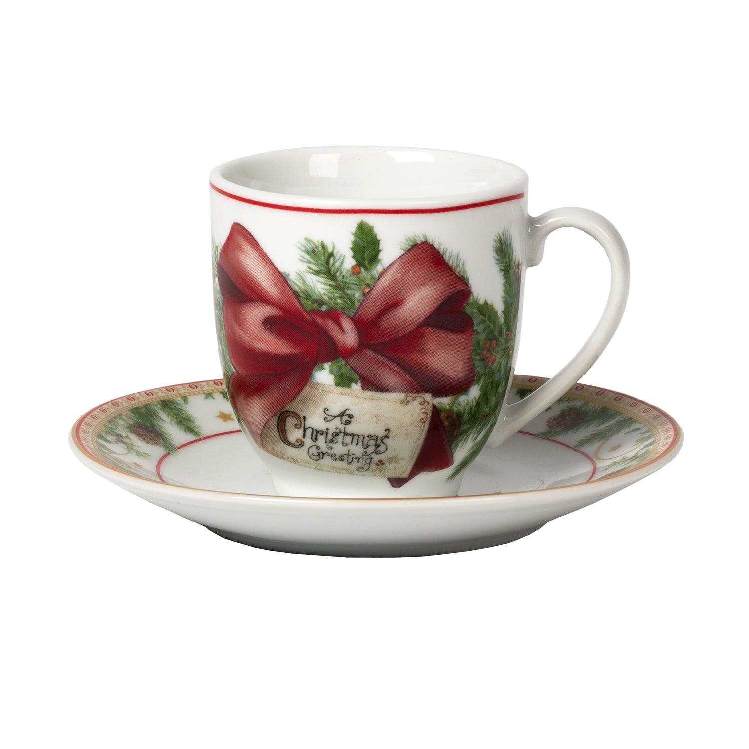 VESTIAMO CASA GRAN NATALE - Servizio da caffè 12 Pezzi in Porcellana Red Ribbon Garland